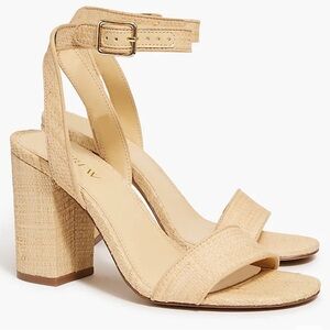 J. Crew Natural Raffia Open Toe Block Heels Sandals